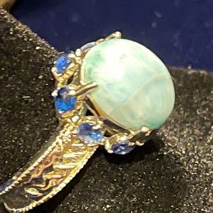 Natural Larimar and sapphire silver ring